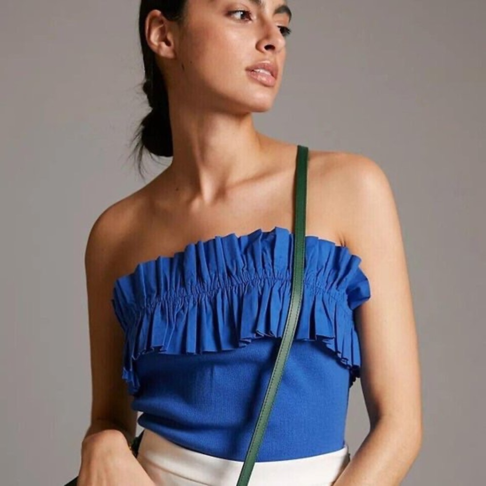 Anthropologie Royal Blue Ruffled Strapless Top xs